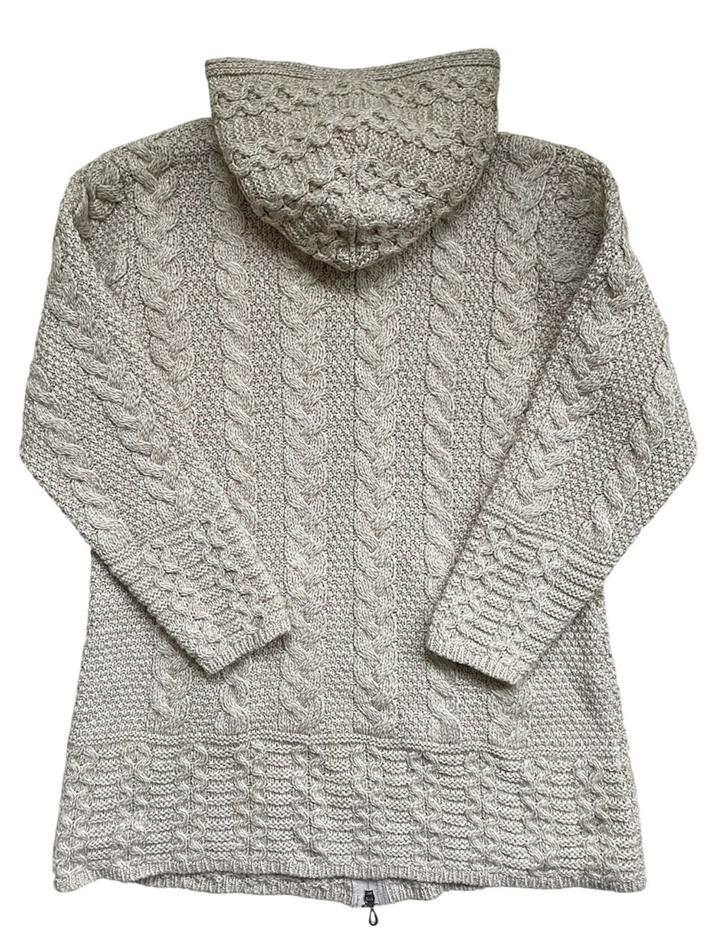 Aran Crafts Irish Merino Wool Hooded Cardigan Zipper Pull Cable Knit Celtic - Picture 9 of 12
